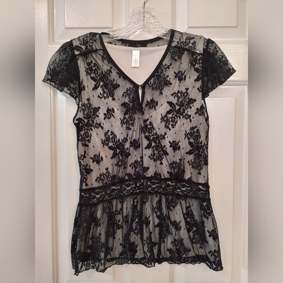 Merona Black Lace Blouse - Picture 1 of 8